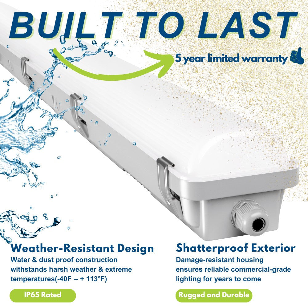 4ft Vapor Tight LED Light Fixture - Pack of 2 - 50/40/30W - 6,500 lumens - 50K/40K/30K Selectable - 120-277V