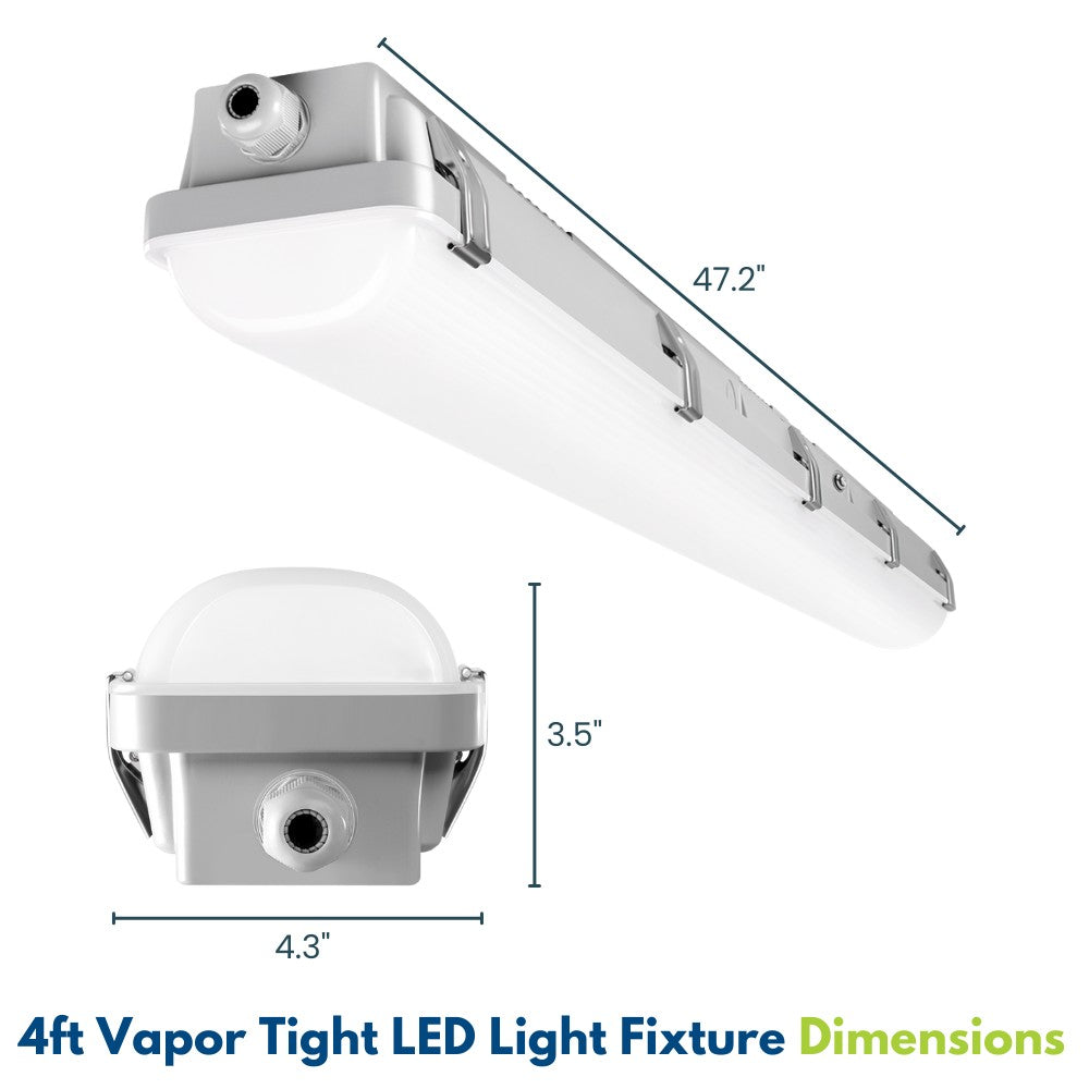 4ft Vapor Tight LED Light Fixture - Pack of 2 - 50/40/30W - 6,500 lumens - 50K/40K/30K Selectable - 120-277V