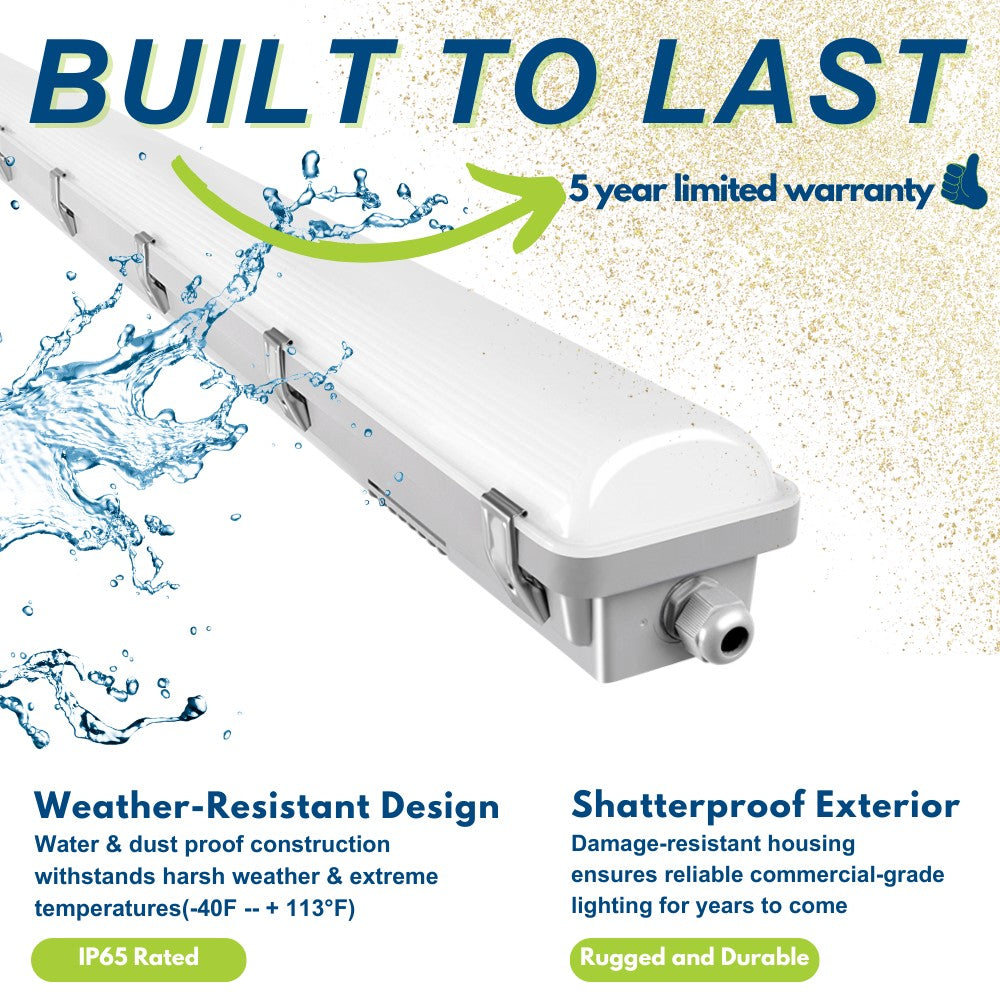 8ft Vapor Tight LED Light Fixture - Pack of 2 - 80/70/60W - 10,500 lumens - 50K/40K/30K Selectable - 120-277V