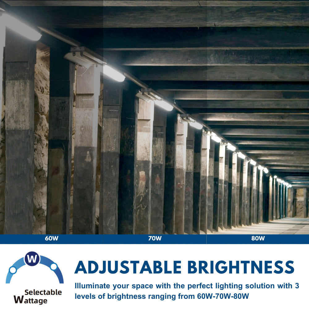 8ft Vapor Tight LED Light Fixture - Pack of 2 - 80/70/60W - 10,500 lumens - 50K/40K/30K Selectable - 120-277V