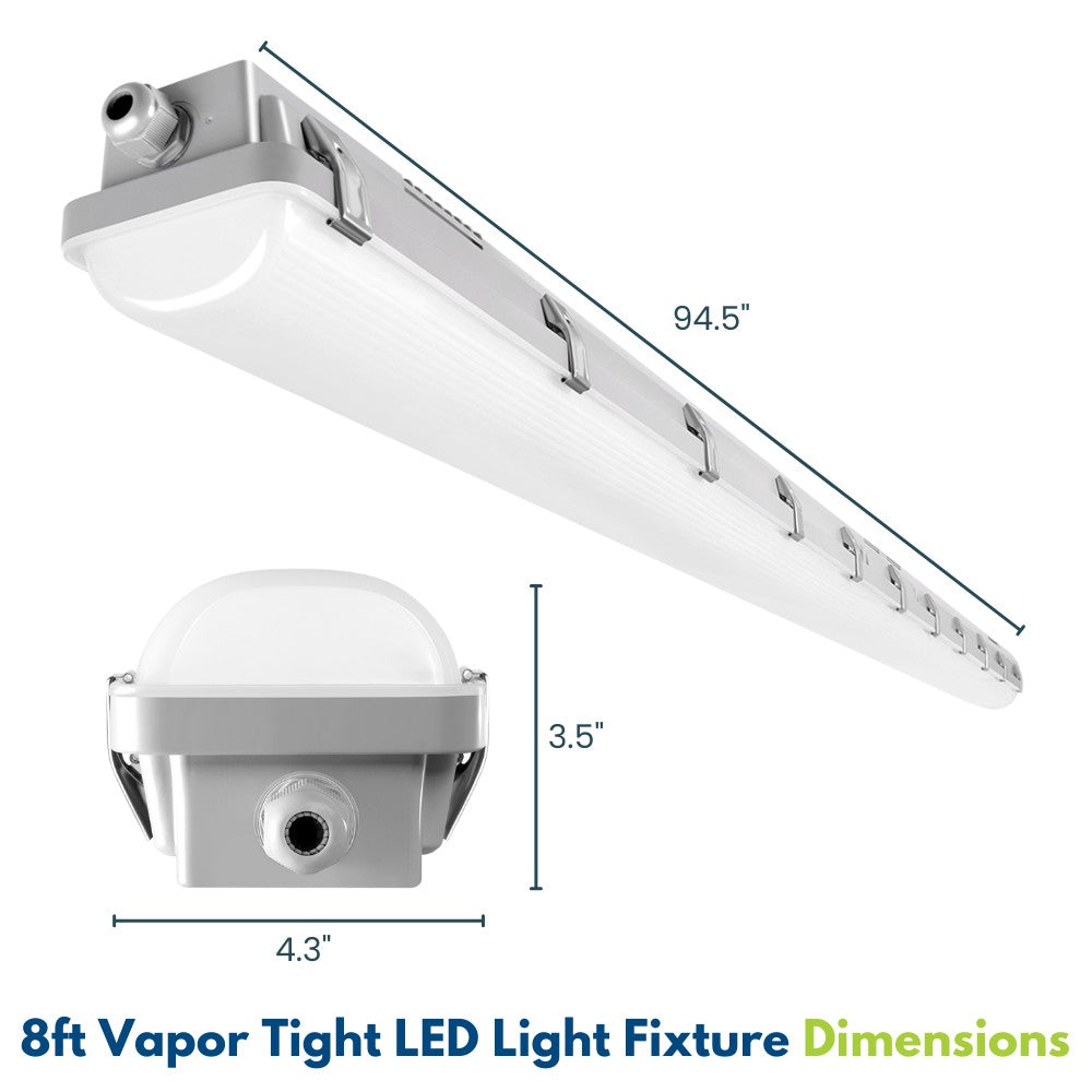 8ft Vapor Tight LED Light Fixture - Pack of 2 - 80/70/60W - 10,500 lumens - 50K/40K/30K Selectable - 120-277V