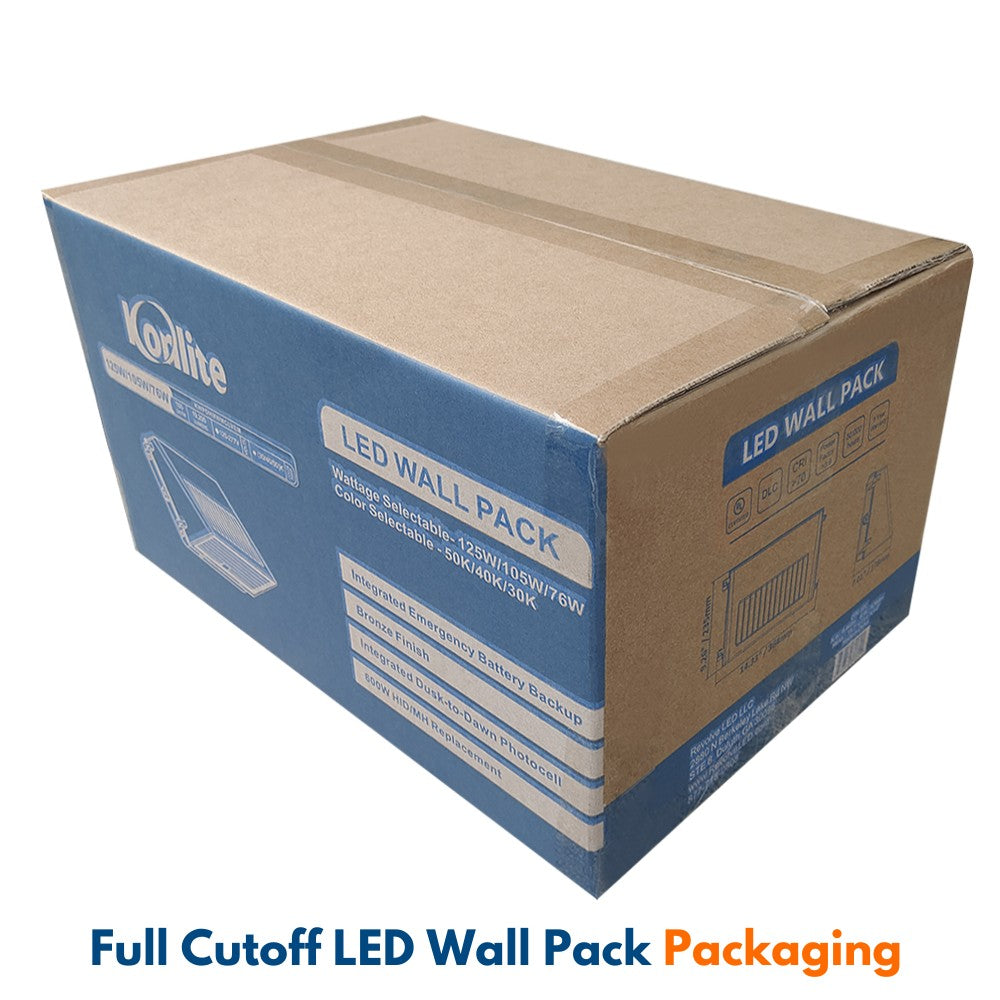 Full Cutoff LED Wall Pack - 125W/105W/76W Selectable - Up to 20,812 Lumens - 3 CCT Selectable - 120-277V - 400W Equal