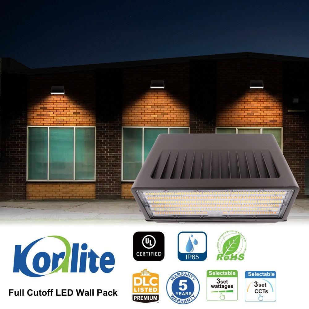 Full Cutoff LED Wall Pack - 125W/105W/76W Selectable - Up to 20,812 Lumens - 3 CCT Selectable - 120-277V - 400W Equal