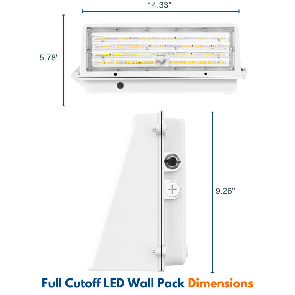 Full Cutoff LED Wall Pack - White Finish - 90W/63W/45W Selectable - 14,900 Lumens - 3 CCT Selectable - 120-277V - 320W Equal