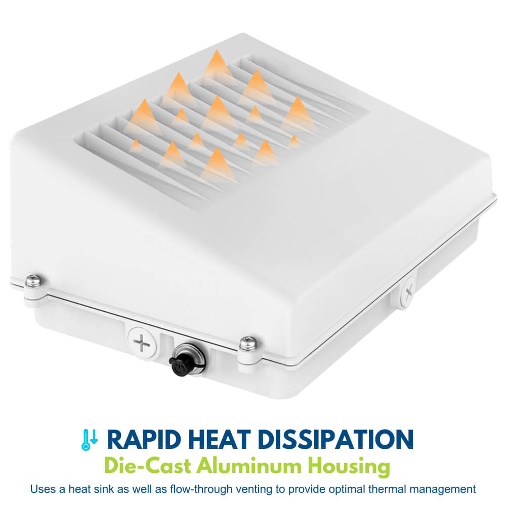 Full Cutoff LED Wall Pack - White Finish - 90W/63W/45W Selectable - 14,900 Lumens - 3 CCT Selectable - 120-277V - 320W Equal