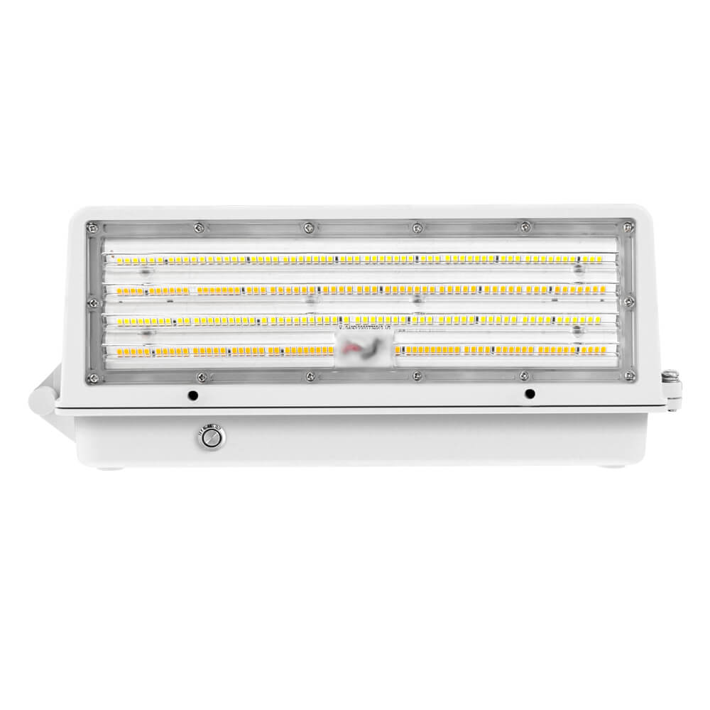 Full Cutoff LED Wall Pack - White Finish - 90W/63W/45W Selectable - 14,900 Lumens - 3 CCT Selectable - 120-277V - 320W Equal