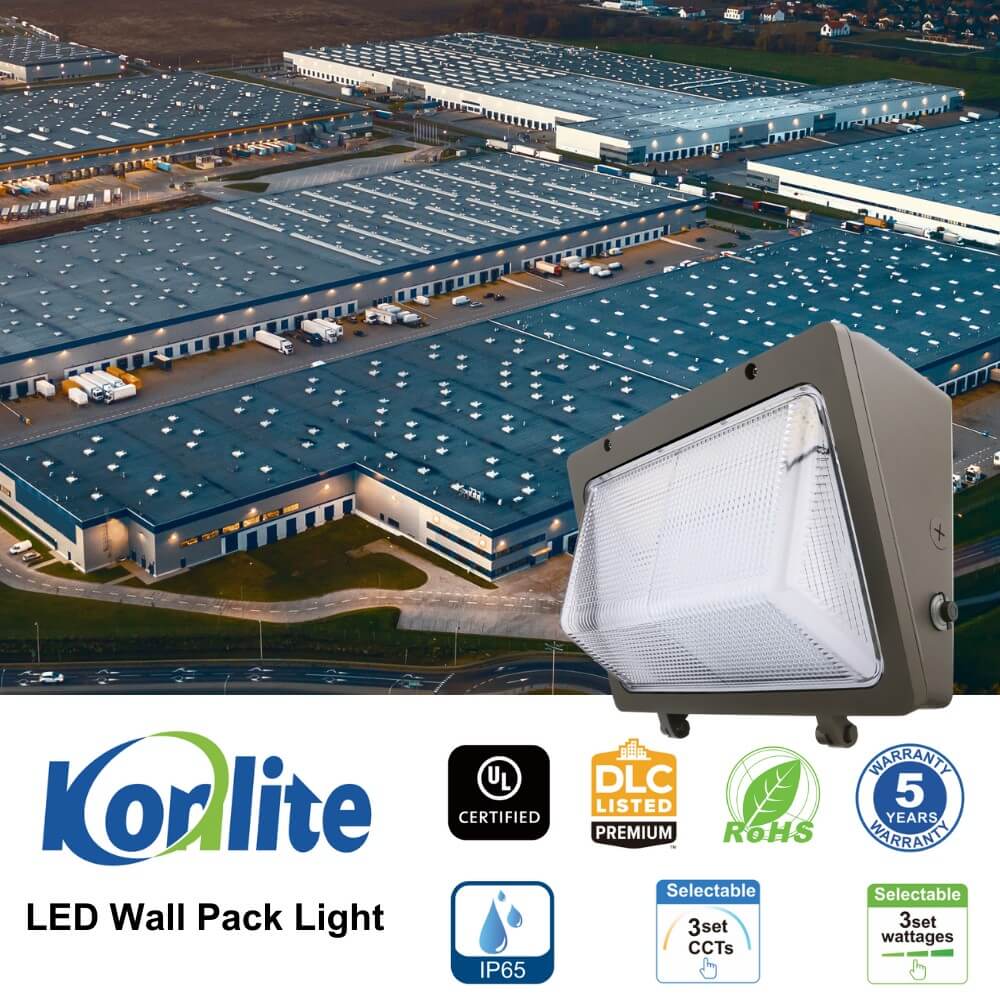 Konlite KWPT LED Wall Pack Light - 63W/53W/33W Selectable - 8,850 lumens - 5000K/4000K/3000K - Dimmable - 120-277V - 250W Equal