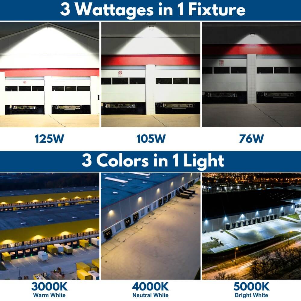 Konlite KWPT LED Wall Pack Light - 125W/105W/76W Selectable- 17,450 lumens - 5000K/4000K/3000K - Dimmable - 120-277V - 400W Equal