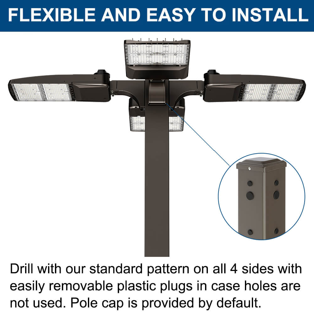 20 Foot Square Steel Light Pole , 4 inch Wide, 11 Gauge, With Anchor Bolts and  Covers