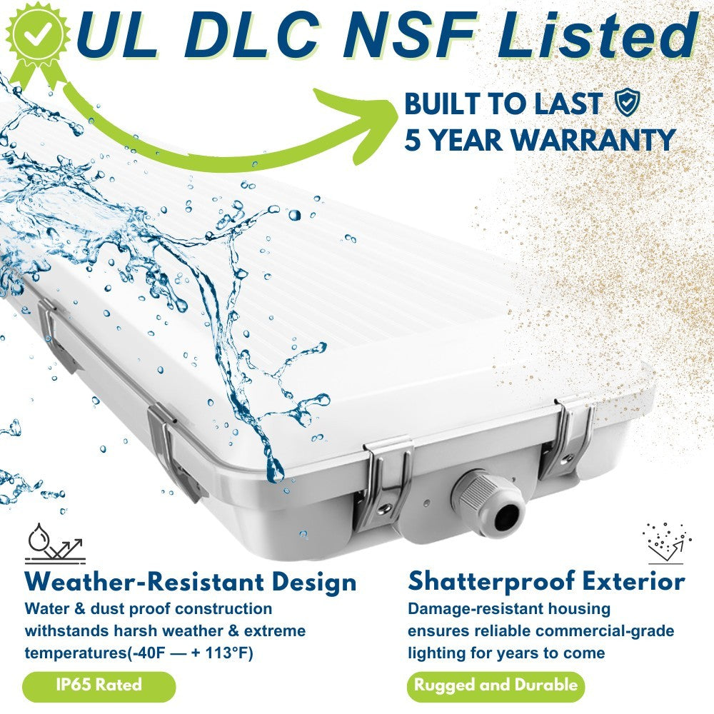 NSF 4ft Vapor Tight LED Light Fixture - 165/135/105W - 27,400 lumens - 5000K/4000K/3500K Selectable - 120-277V