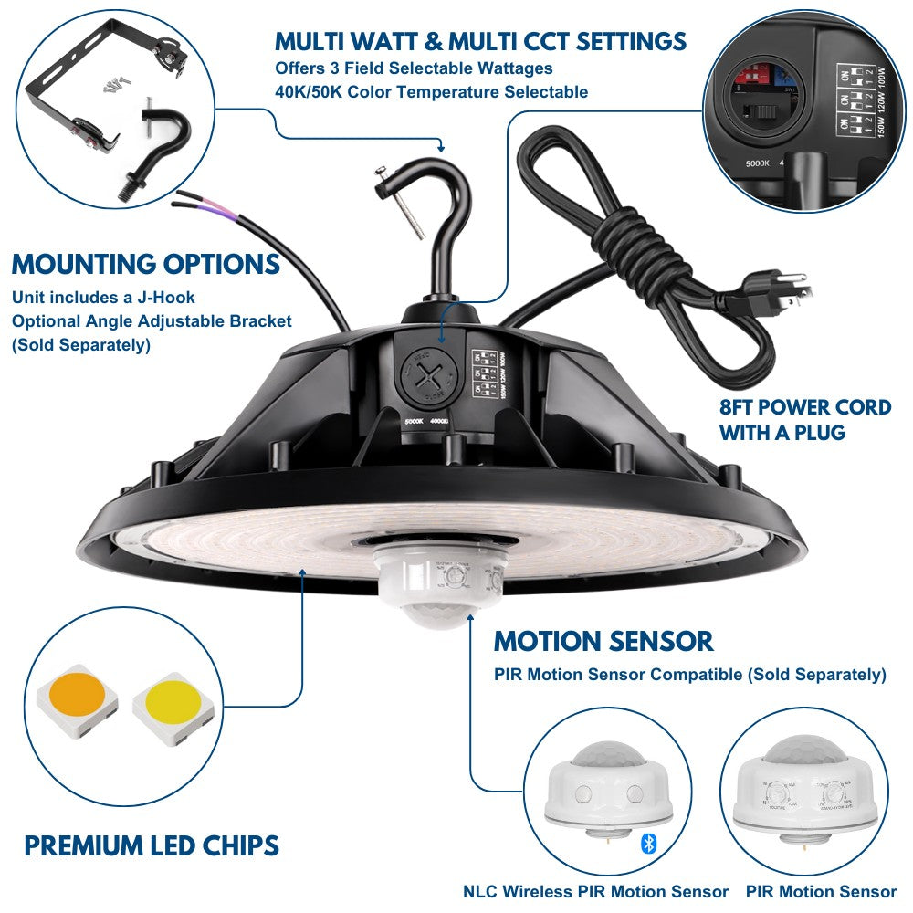 MAX UFO LED Bay Light  - 150W/120W/100W Selectable - 40K/50K Selectable - 23000 Lumens - 120-277V - 400W Equal