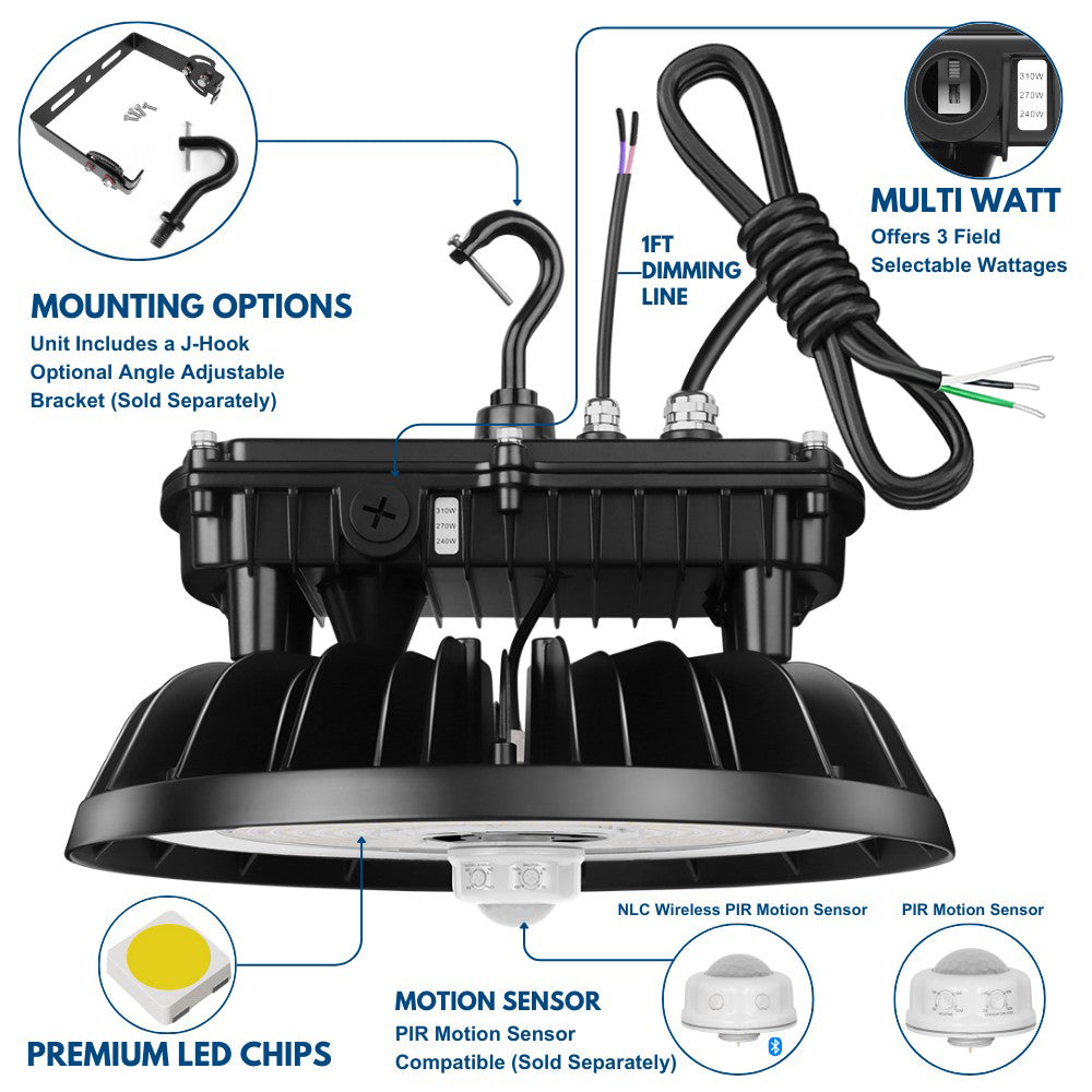 MAX Round UFO LED Bay Light - 277-480V - 310W - 46500 Lumens - 5000K - 1000W Equal