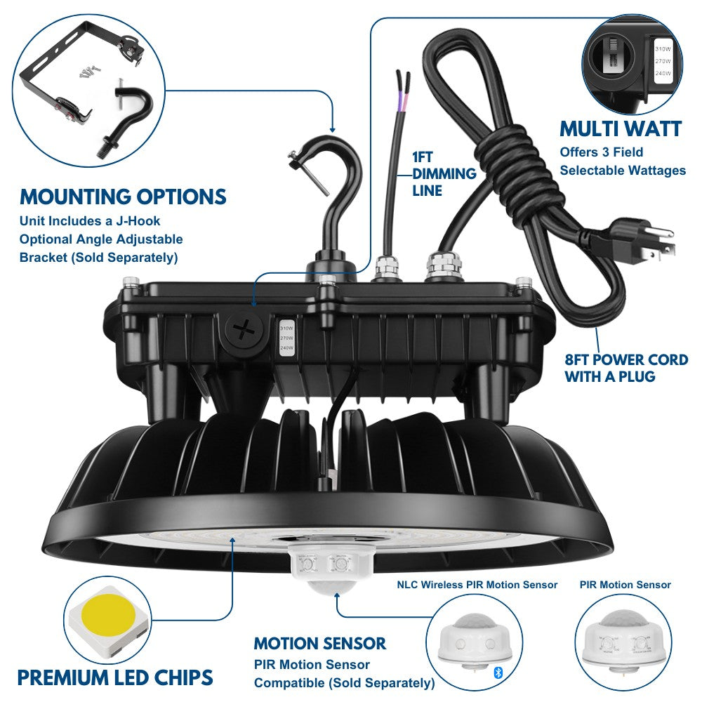 MAX Round UFO LED Bay Light - 310W/270W/240W Selectable - 46500 Lumens - 5000K - 1000W Equal