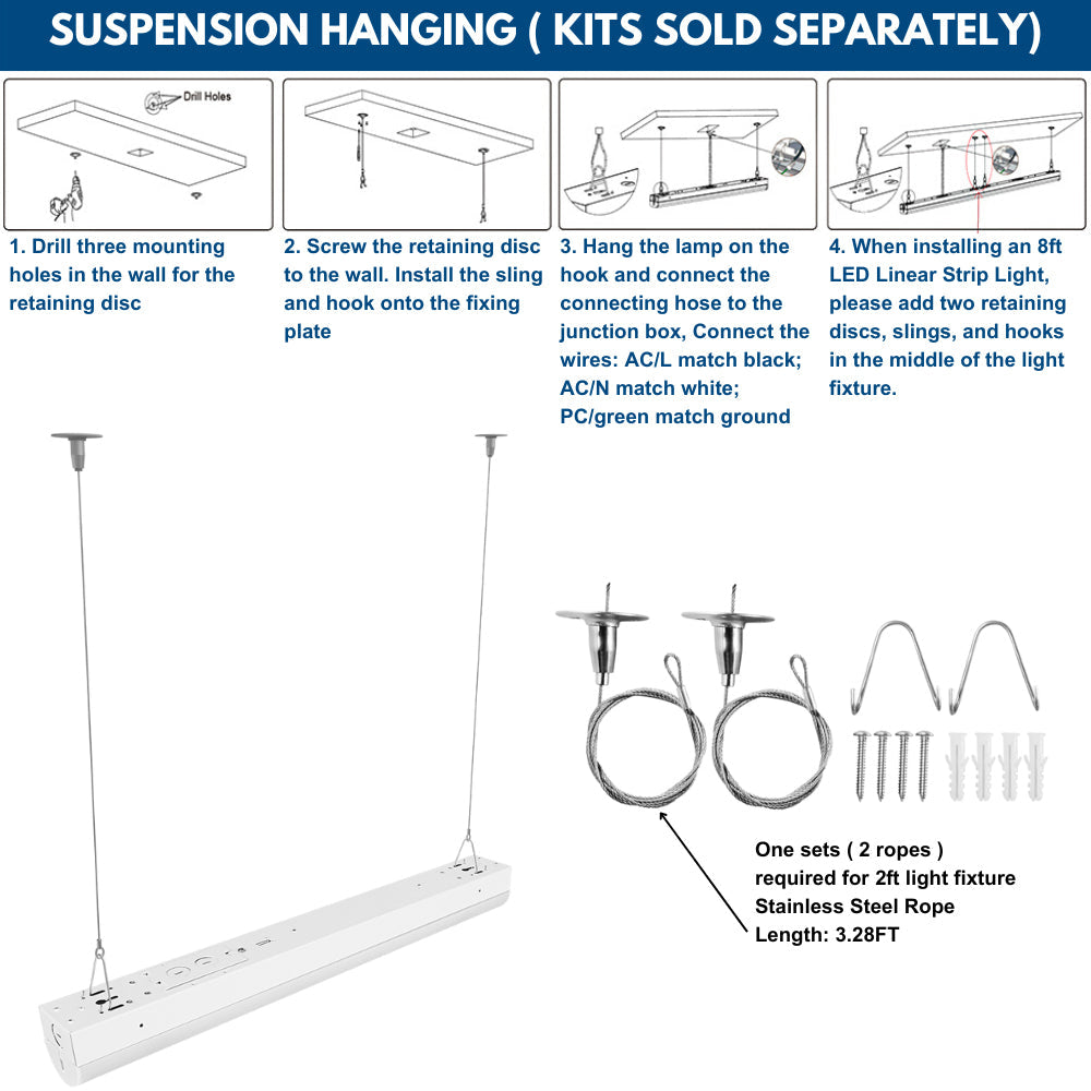 2FT LED Strip Fixture - Up to 3250 LM - Wattage Selectable - Kelvin 3500-4000-5000K