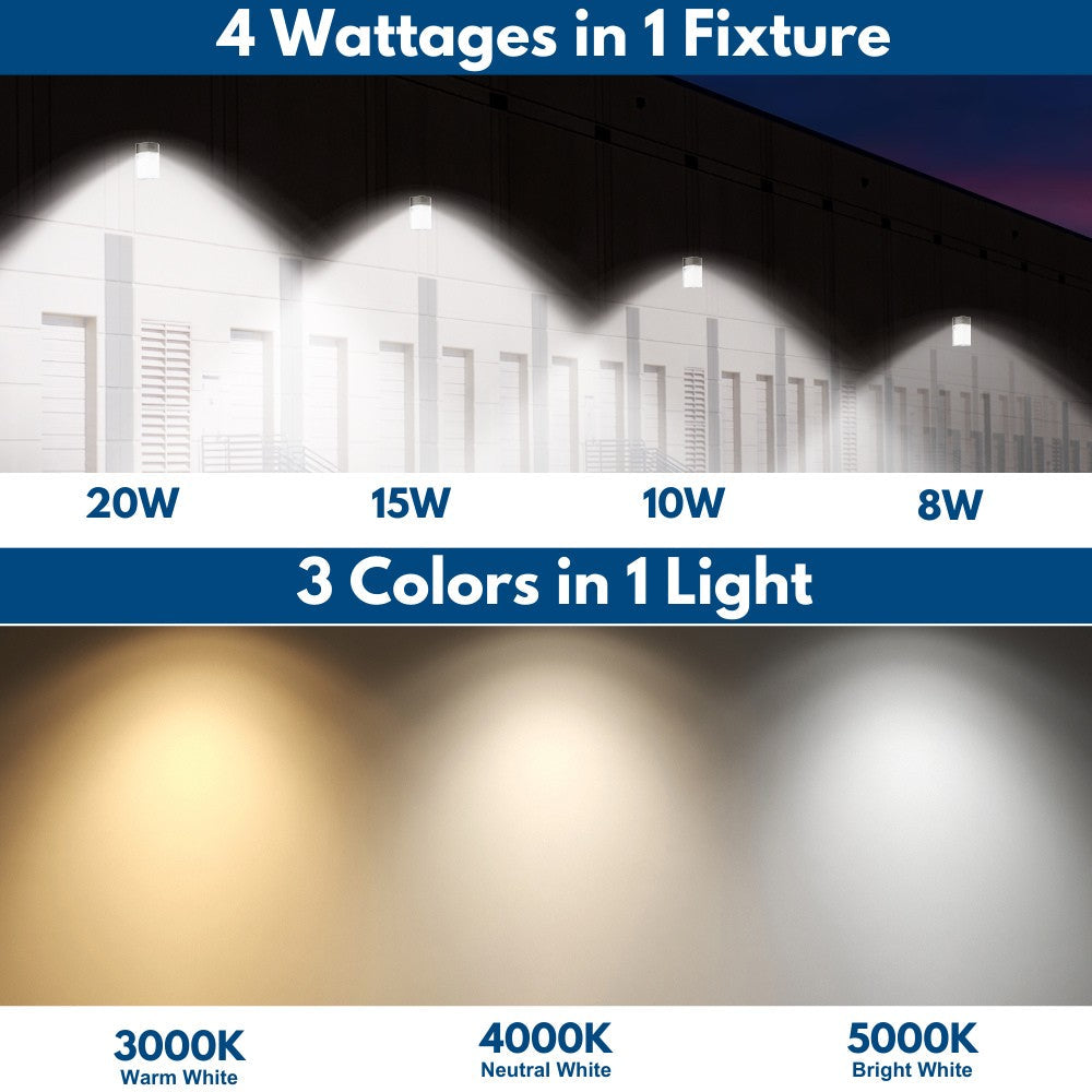 Konlite LED Wall Pack - 25W/15W/10W/8W - 3,250 Lumens - 5000K/4000K/3000K - 120-277V - 70W Equal