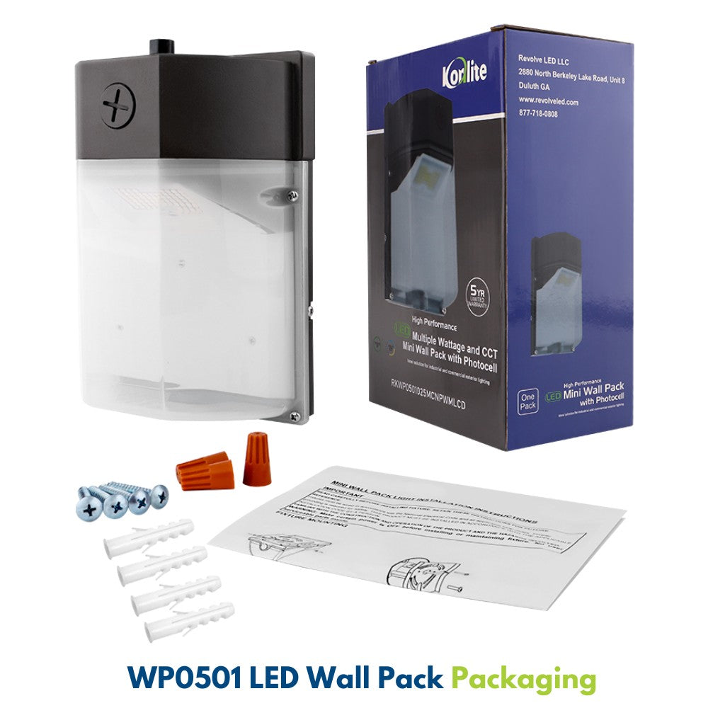 Konlite LED Wall Pack - 25W/15W/10W/8W - 3,250 Lumens - 5000K/4000K/3000K - 120-277V - 70W Equal