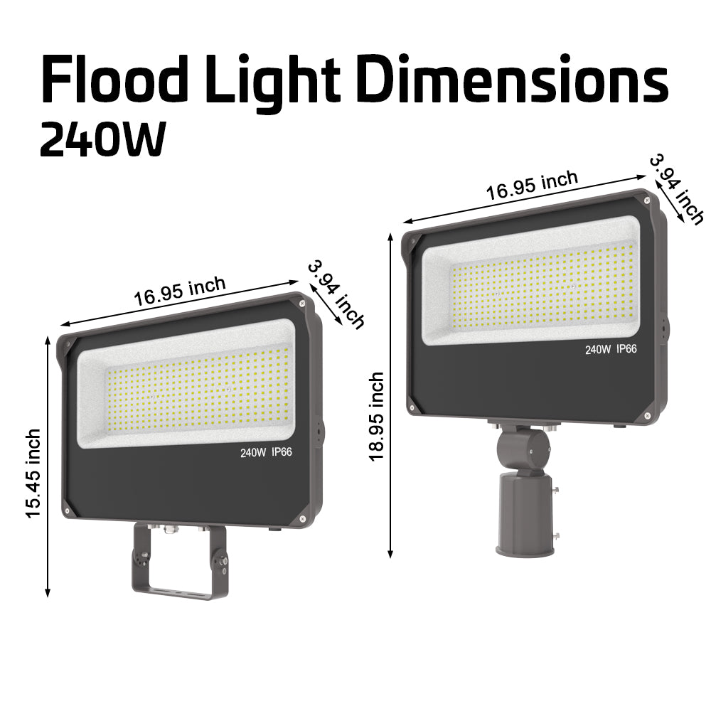 Konlite LED Outdoor Flood Light with Photocell - 240W - 36,000 lumens - 5000K - 120-277V - 1000W Equal