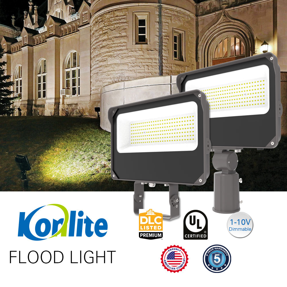 Konlite LED Outdoor Flood Light with Photocell - 100W - 15,000 lumens - 5000K - 120-277V - 320W Equal
