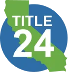 Logo with a green outline of California and the text 'TITLE 24' inside a blue circle.