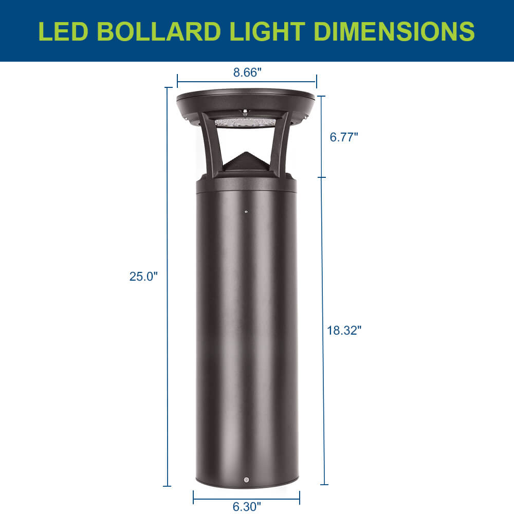 2 FT. Konlite Flat-Top LED Bollard Light - 3,000 Lumens - 3 Watts Selectable - 3 CCT Selectable - 120-277V - 100W Equal