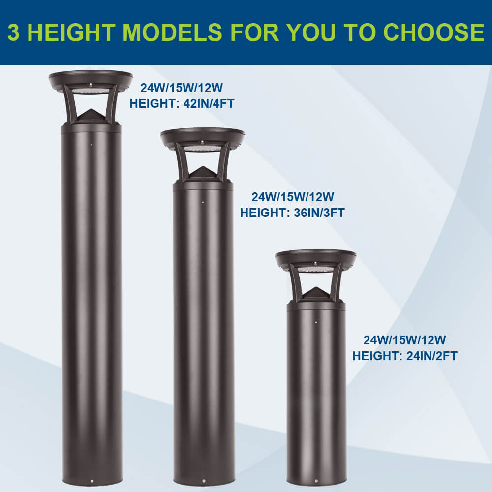 2 FT. Konlite Dome-Top LED Bollard Light - 24W - 3,000 Lumens - 3 Wattage Selectable - 3 CCT Selectable - 120-277V - 100W Equal