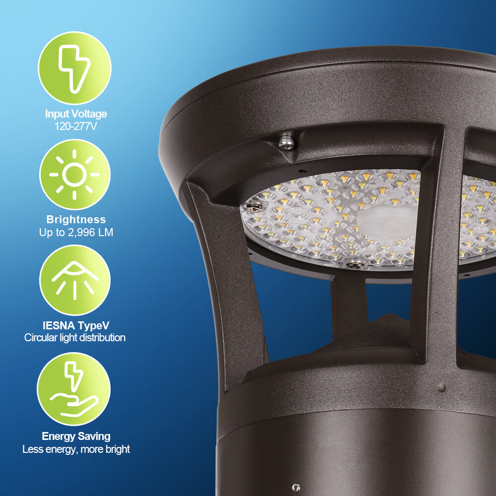 4 FT. Konlite Dome-Top LED Bollard Light - 24W - 3,000 Lumens - 3 Wattage Selectable - 3 CCT Selectable - 120-277V - 100W Equal