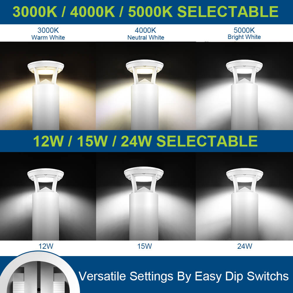 4 FT. Konlite White LED Bollard Light - 3,000 Lumens - 3 Watts Selectable - 3 CCT Selectable - 120-277V - 100W Equal