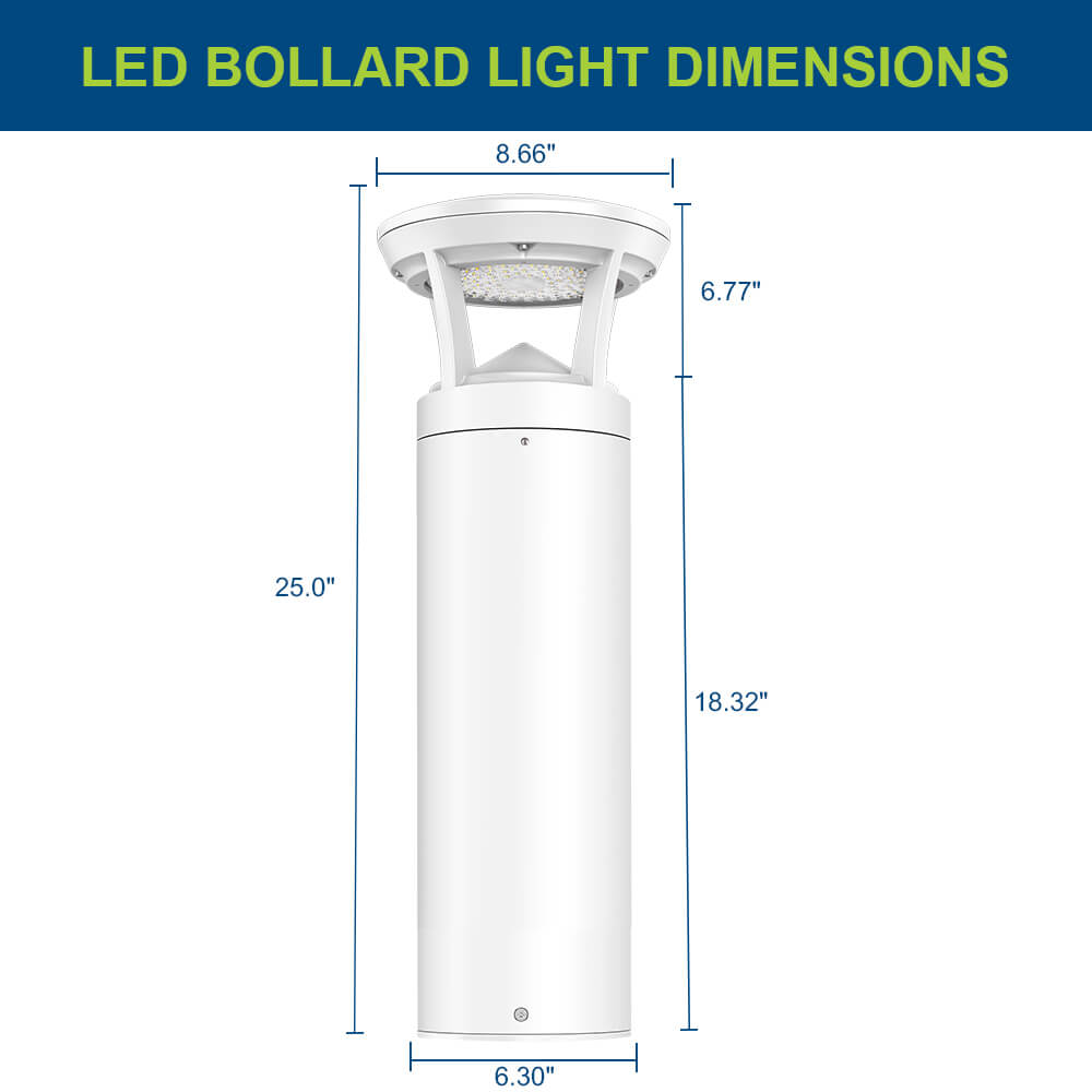 2 FT. Konlite White LED Bollard Light - 3,000 Lumens - 3 Watts Selectable - 3 CCT Selectable - 120-277V - 100W Equal