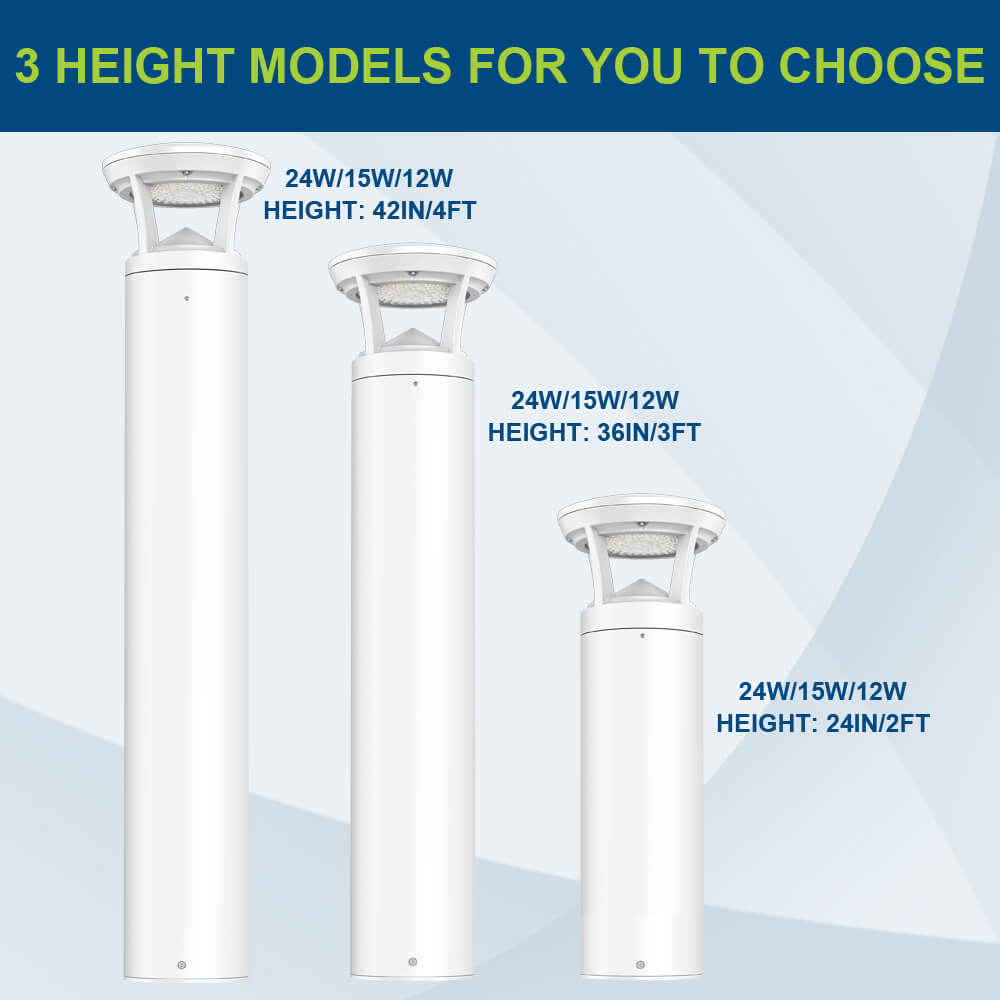 4 FT. Konlite White LED Bollard Light - 3,000 Lumens - 3 Watts Selectable - 3 CCT Selectable - 120-277V - 100W Equal