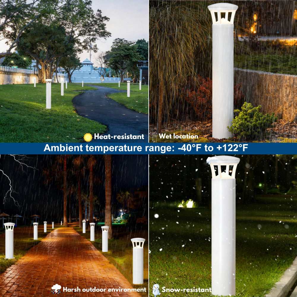 4 FT. Konlite White LED Bollard Light - 3,000 Lumens - 3 Watts Selectable - 3 CCT Selectable - 120-277V - 100W Equal
