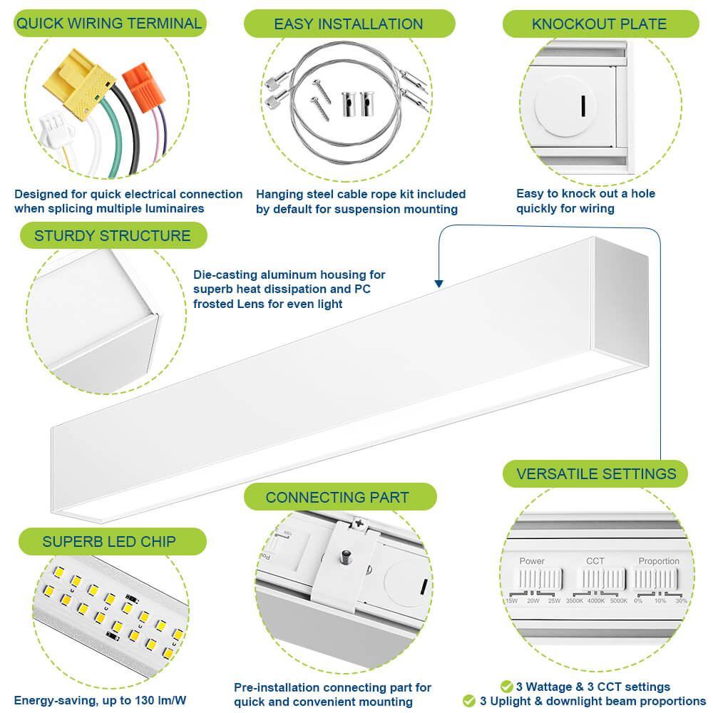 2 FT LED Architectural Linear Light - 3180 LM - Wattage Selectable - Kelvin 3500-4000-5000K