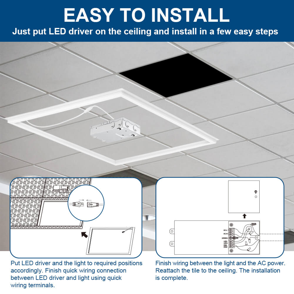 2x2 ft. LED Grid Frame Light - 5000 Lumens - 40W/30W/20W - 5 CCT Selectable - 120-277V