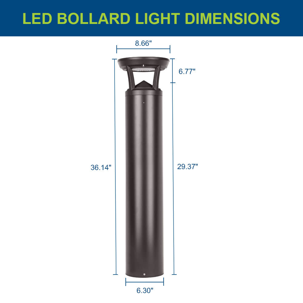 3 FT. Konlite Flat-Top LED Bollard Light - 3,000 Lumens - 3 Watts Selectable - 3 CCT Selectable - 120-277V - 100W Equal