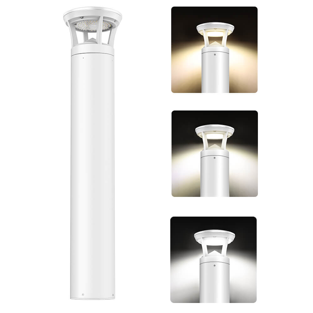 4 FT. Konlite White LED Bollard Light - 3,000 Lumens - 3 Watts Selectable - 3 CCT Selectable - 120-277V - 100W Equal
