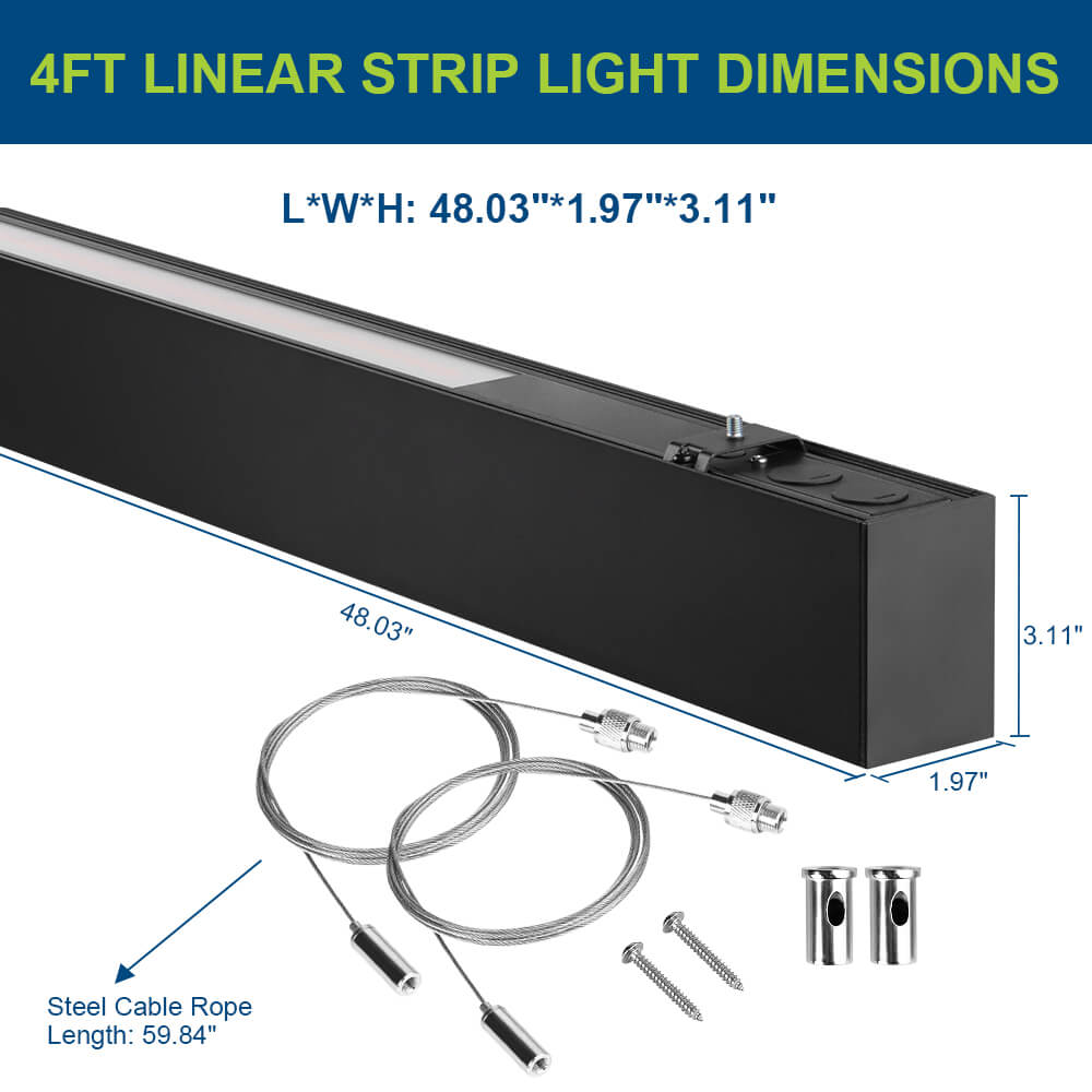 4 FT Black LED Architectural Linear Light Fixture - 6160 LM - Wattage Selectable - Kelvin 3500-4000-5000K