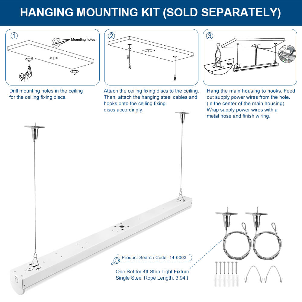 4FT LED Strip Fixture - Up to 6700 LM - Wattage Selectable - Kelvin 3500-4000-5000K