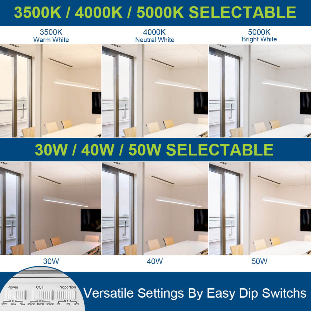 4 FT White LED Architectural Linear Light Fixture - 6160 LM - Wattage Selectable - Kelvin 3500-4000-5000K