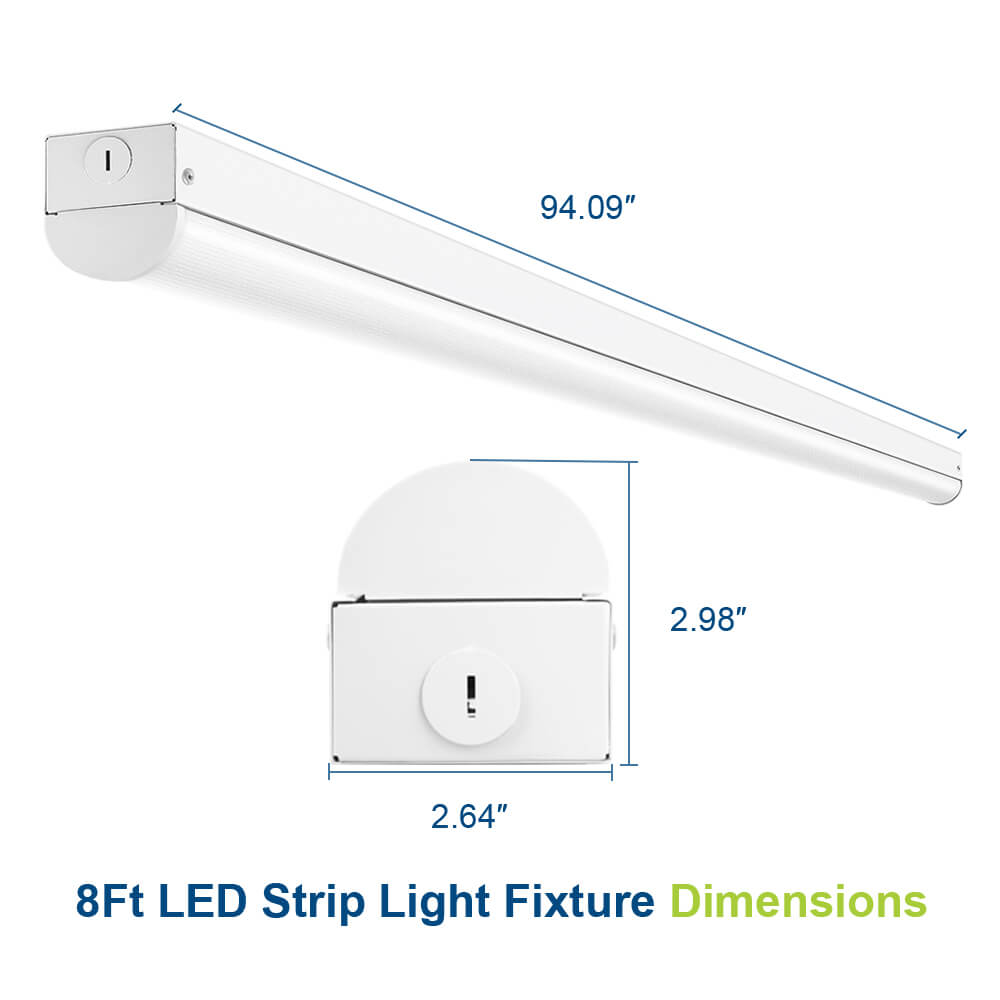 8 Ft LED Strip Light Fixtures - Pack of 4 Lights - Watts Selectable - 11,400 Lumens - CCT 3500K-4000K-5000K