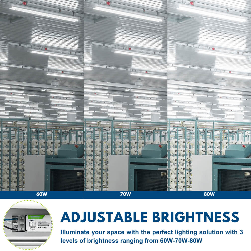 8 Ft LED Strip Light Fixtures - Pack of 4 Lights - Watts Selectable - 11,400 Lumens - CCT 3500K-4000K-5000K