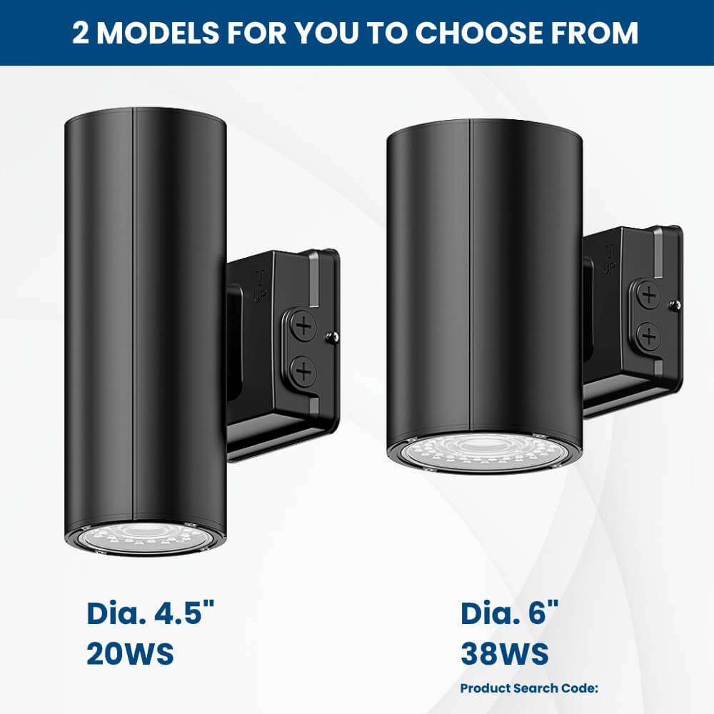 Black Finish LED Wall Sconce - 20/16/10W Selectable - up to 2,900 Lumens - 3 CCT Selectable - 120-277V - Photocell with Cap