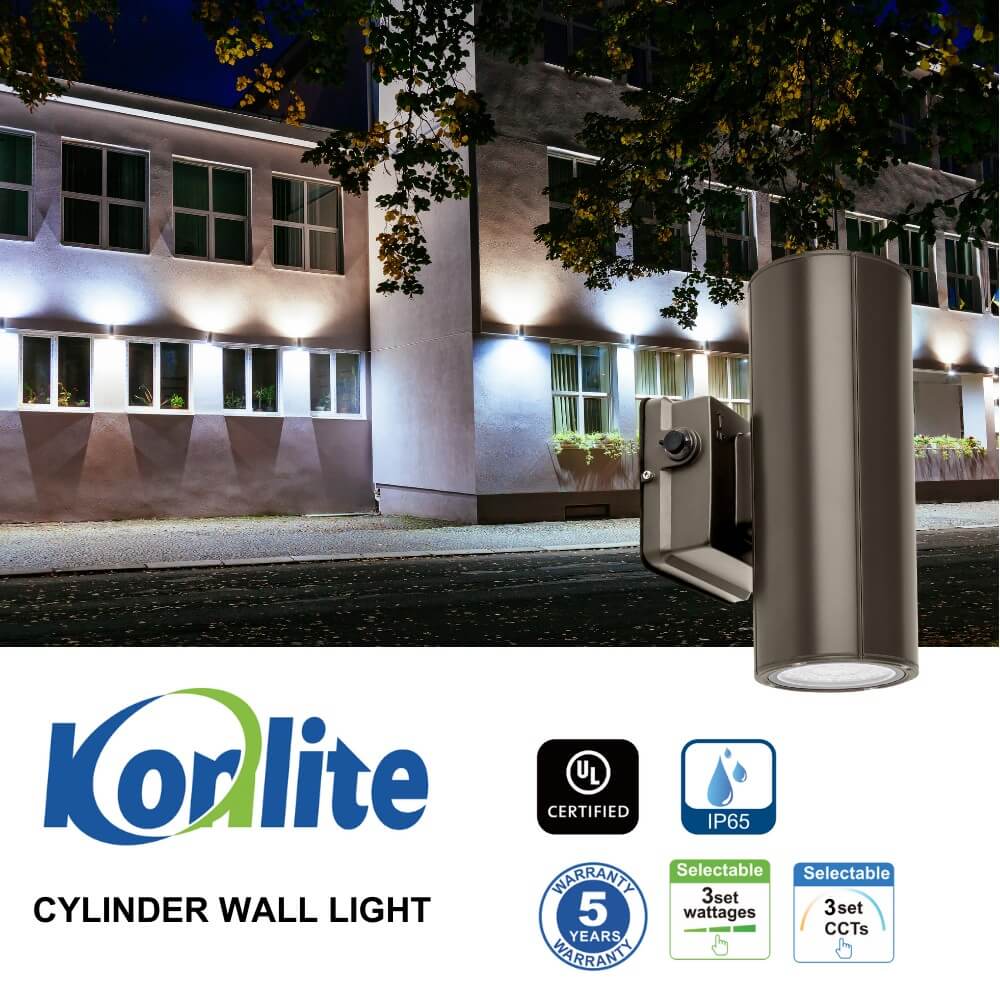 LED Cylinder Up and Down Wall Light fixture - Outdoor Wall Sconce - 20/16/10W Selectable - up to 2,900 Lumens - 3 CCT Selectable - 120-277V - Photocell with Cap
