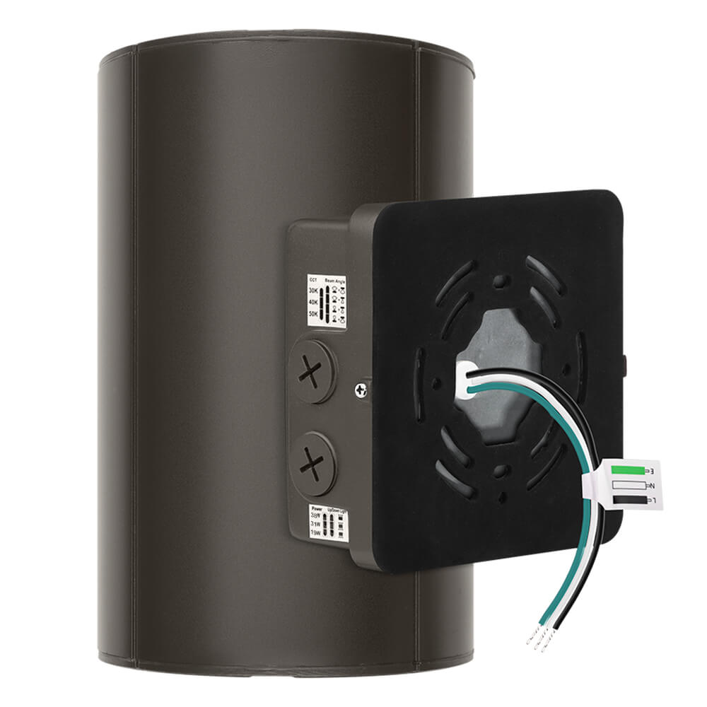LED Cylinder Up and Down Wall Light fixture - Outdoor Wall Sconce - 38W/31W/19W Selectable - up to 5,600 Lumens - 3 CCT Selectable - 120-277V - Photocell with Cap