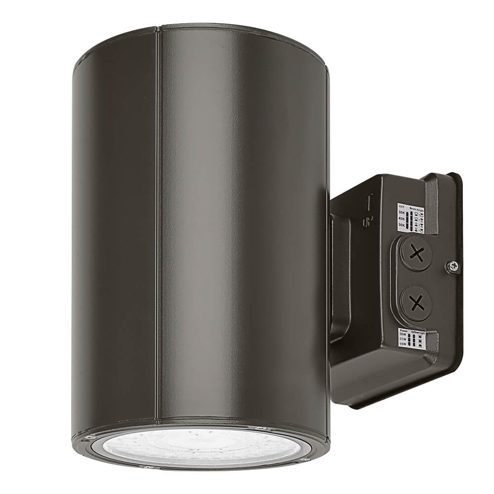 LED Cylinder Up and Down Wall Light fixture - Outdoor Wall Sconce - 38W/31W/19W Selectable - up to 5,600 Lumens - 3 CCT Selectable - 120-277V - Photocell with Cap