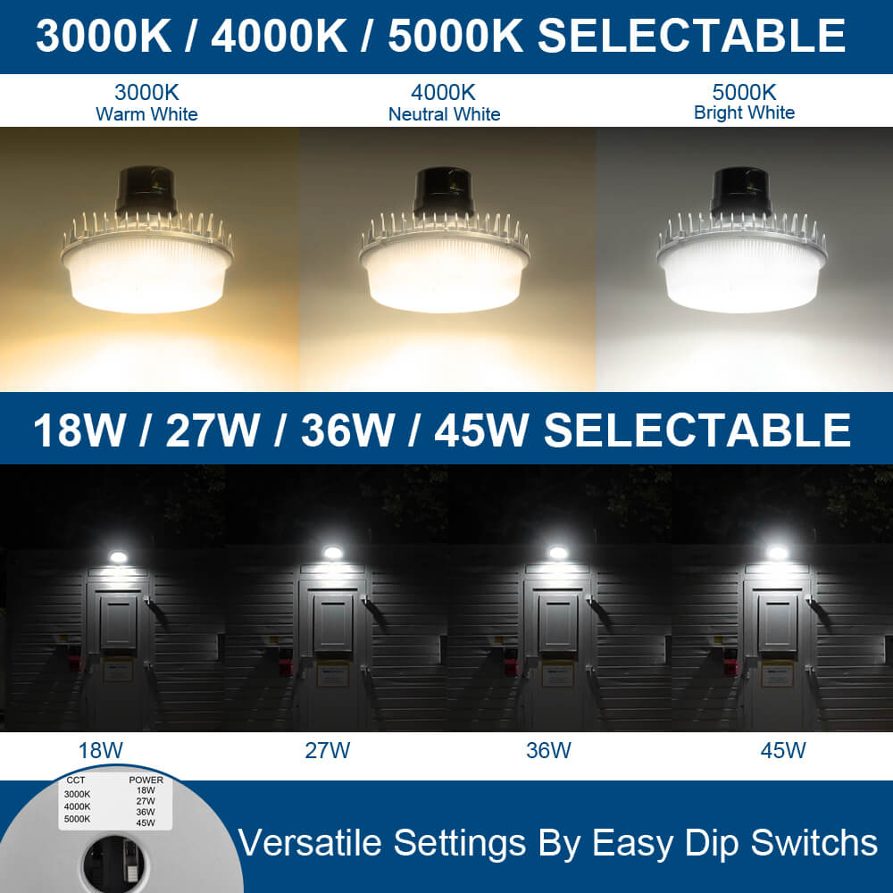 Konlite LED Dusk to Dawn Light - 45W - 6,200 LM Max - 4 Watts Selectable - 5000K/4000K/3000K - 120-277V - 150W Equal