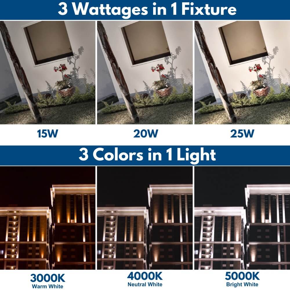 LED Outdoor Flood Light - 25W/20W/15W - 3,500 lumens - 3 CCT - Integrated photocell - 120-277V - 100W Equal