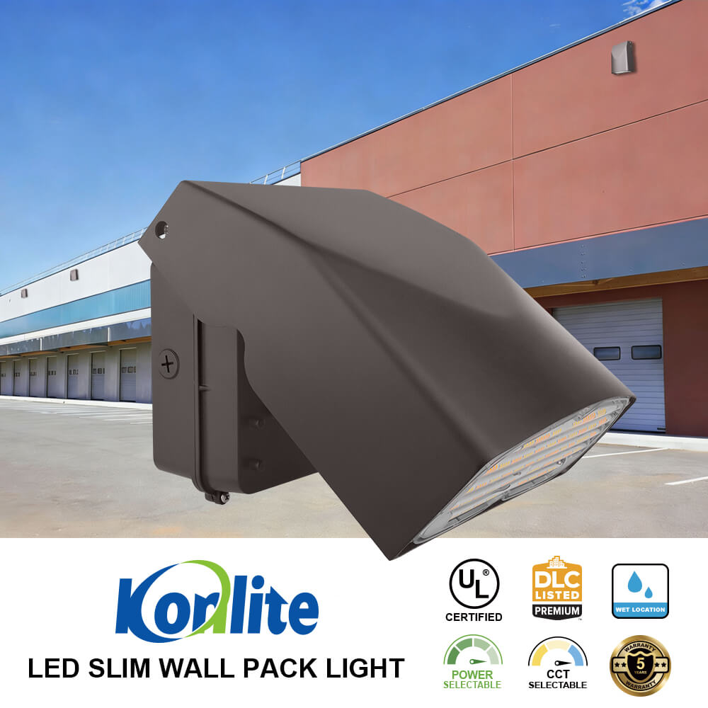 Konlite LED Slim Adjustable Wall Pack Light - 80W/64W/48W/32W - 12,000 Lumens - CCT Selectable - 120-277V - 250W Equal