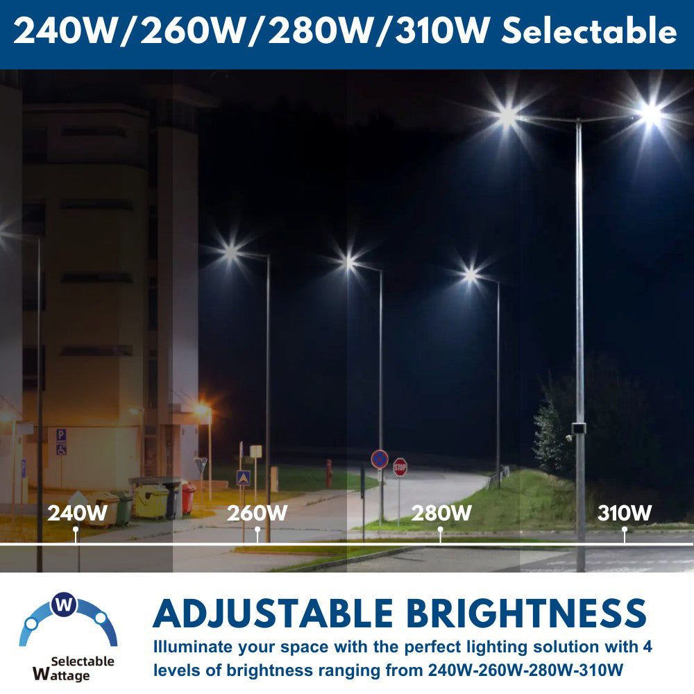 Vela III LED Parking Lot Light - Type V - 310W/280W/260W/240W Selectable - 3 CCT - 277-480V - 46,600 Lumens - 1000W Equal
