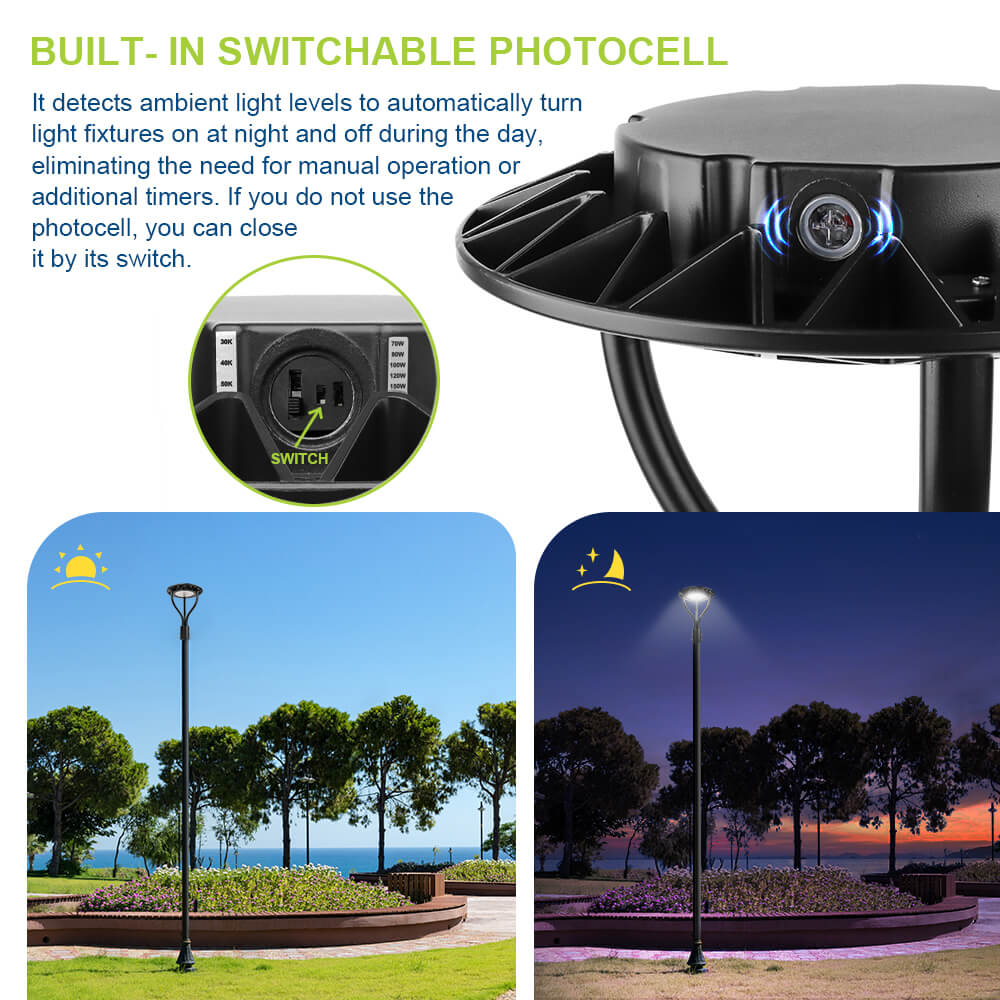 LED Post Top Light - 24,400 lumens  - 150W - 5 Watts Selectable - 5000K/4000K/3000K Selectable - 120-277V - 400W Equal
