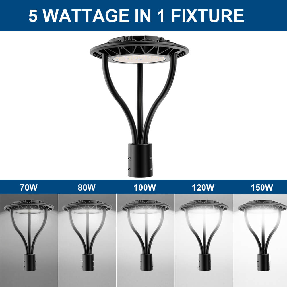 LED Post Top Light - 24,400 lumens  - 150W - 5 Watts Selectable - 5000K/4000K/3000K Selectable - 120-277V - 400W Equal