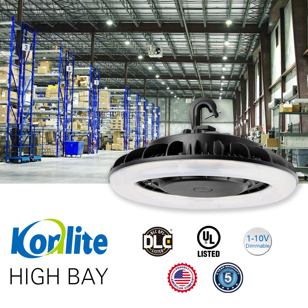 Konlite 190W Round UFO Highbay - 24000 Lumens - 4000K Daylight White - Frost Diffuser - 600W Equal 